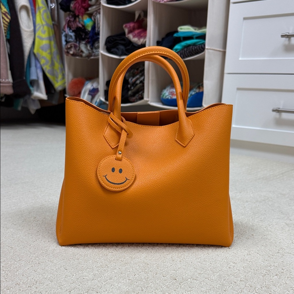 Orange Leather Tote Bag